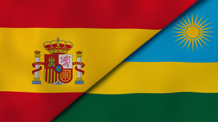 The flags of Spain and Rwanda. News, reportage, business background. 3d illustration
