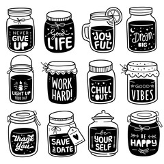Hand-drawn Vector Collection: Positive Quote on Doodle Jar - obrazy, fototapety, plakaty