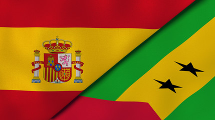 The flags of Spain and Sao Tome and Principe. News, reportage, business background. 3d illustration