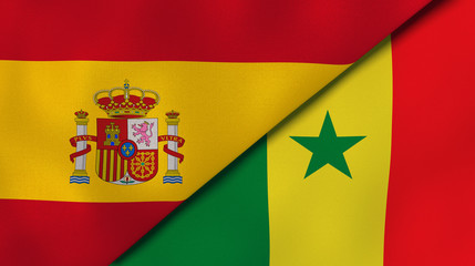 Obraz premium The flags of Spain and Senegal. News, reportage, business background. 3d illustration
