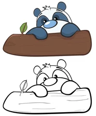 Gordijnen Vectorillustratie van een schattige Cartoon karakter Panda voor je ontwerp en computerspel. Kleurboekoverzicht © liusa