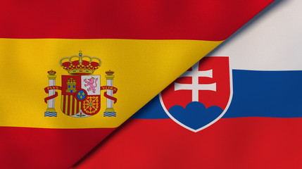 The flags of Spain and Slovakia. News, reportage, business background. 3d illustration