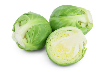 Brussels sprouts and half isolated on white background with clipping path and full depth of field