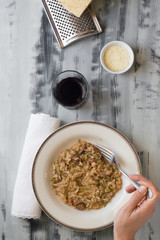 Vegetarian risotto with veggie and apple.