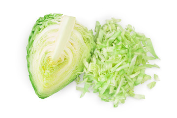 Green cabbage isolated on white background with clipping path and full depth of field. Top view....