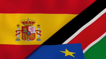 Obraz premium The flags of Spain and South Sudan. News, reportage, business background. 3d illustration