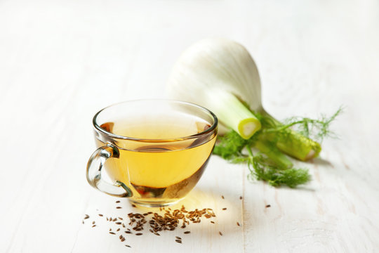 fennel tea in a glass bowl