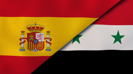 The flags of Spain and Syria. News, reportage, business background. 3d illustration
