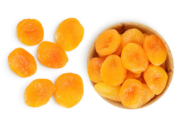 Dried apricots isolated on white background with full depth of field. Top view. Flat lay