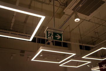 LED lamps and ceiling lighting in the mall. Moscow, Russia - April 14 2020