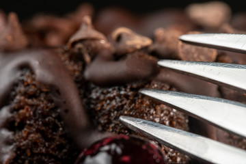 Small Chocolate Bunt cake with a fork.