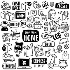Fototapeta na wymiar Hand-drawn Vector Collection: Shop from Home
