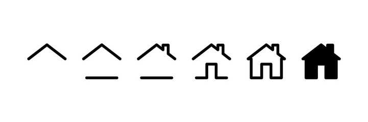 Vector illustration with a set of 6 home icons with different complexity. It represents a concept of household, construction and residential buildings. Also can be used as a logo, icon or badge
