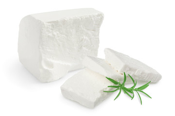 Feta cheese isolated on white background. With clipping path and full depth of field