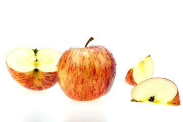 Red apples placed on a white background, taken with a macro lens