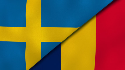 The flags of Sweden and Chad. News, reportage, business background. 3d illustration