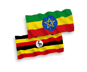 Flags of Uganda and Ethiopia on a white background