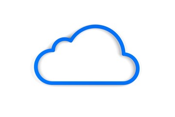 Blue cloud shape with shadow and copy space on white background, technology, data or storage concept