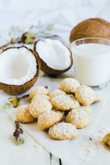Coconut cookie, decorated with coconut flakes 