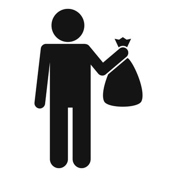 Man Take Garbage Bag Icon. Simple Illustration Of Man Take Garbage Bag Vector Icon For Web Design Isolated On White Background