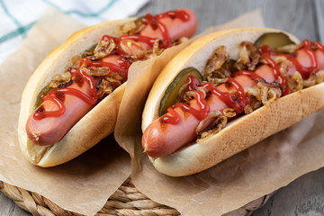 Barbecue Grilled Hot Dog with ketchup