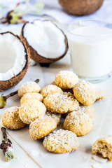 Coconut cookie, decorated with coconut flakes 