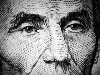 Macro close up of Abraham Lincoln`s face on the US $5 dollar bill - Image 