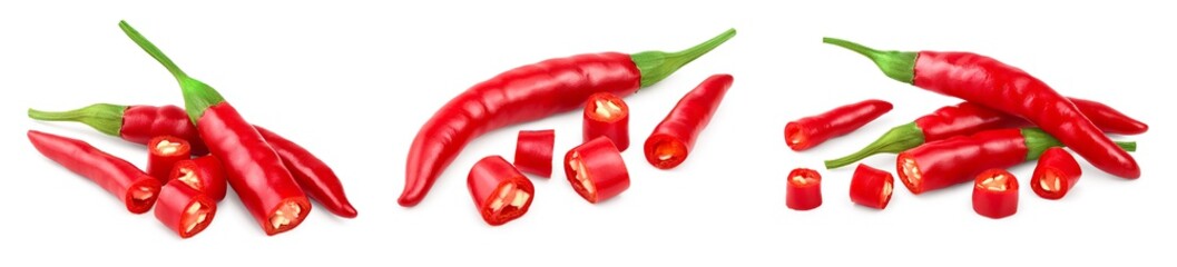 red hot chili peppers isolated on white background. Set or collection