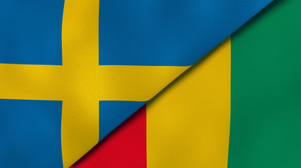 The flags of Sweden and Guinea. News, reportage, business background. 3d illustration