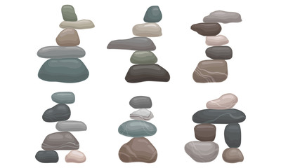 Smooth Stones and Pebbles Balancing on Each Other Creating Tower Vector Set