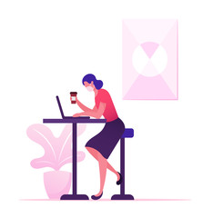 Creative Office Worker or Freelancer Character Wearing Medical Masks during Covid19 Quarantine Self Isolation Working on Laptop. Freelance Outsourced Employee Occupation. Cartoon Vector Illustration