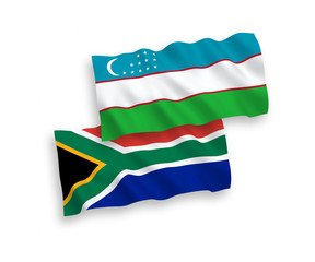 Flags of Uzbekistan and Republic of South Africa on a white background