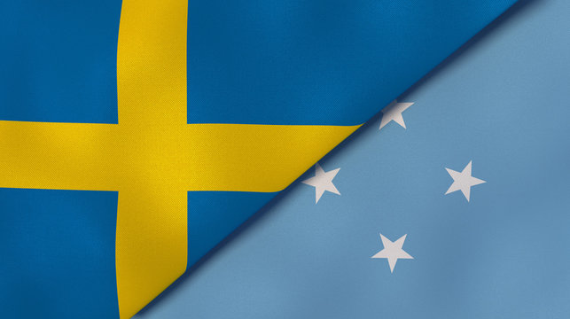 The flags of Sweden and Micronesia. News, reportage, business background. 3d illustration