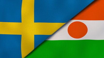 The flags of Sweden and Niger. News, reportage, business background. 3d illustration