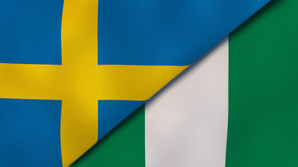 The flags of Sweden and Nigeria. News, reportage, business background. 3d illustration