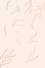 Fototapeta na wymiar line art leaves collection with trendy earthy hues. Vector Illustration