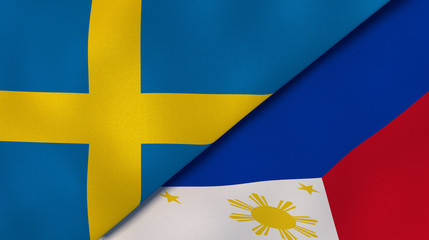 The flags of Sweden and Philippines. News, reportage, business background. 3d illustration