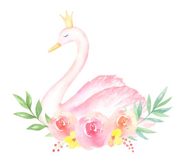 Watercolor Pink Swan Illustration