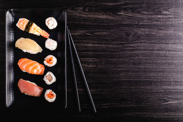 Obraz na płótnie Canvas Set of sushi food with copy space