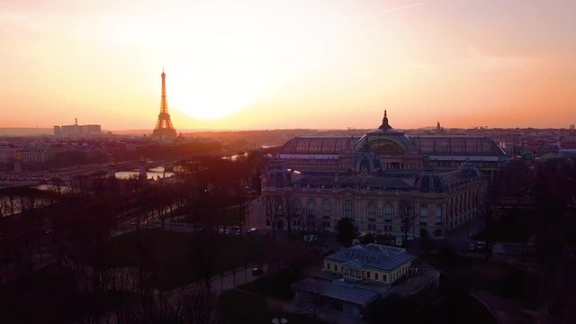 Aerial Grand palais and Petit Palais at sunset.