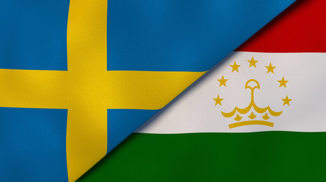 The flags of Sweden and Tajikistan. News, reportage, business background. 3d illustration
