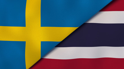 Obraz premium The flags of Sweden and Thailand. News, reportage, business background. 3d illustration