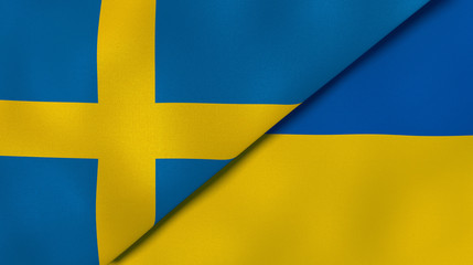 The flags of Sweden and Ukraine. News, reportage, business background. 3d illustration