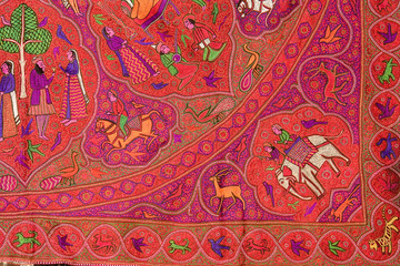 Colorful embroidery on fabric, textile, royal Rajasthan, India