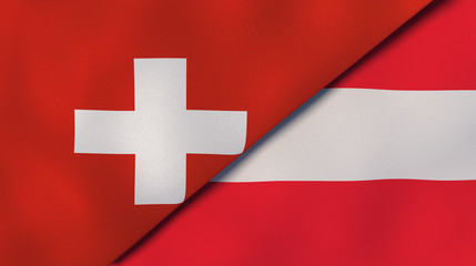 The flags of Switzerland and Austria. News, reportage, business background. 3d illustration