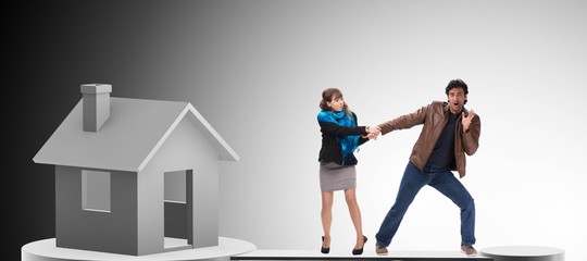 Concept of family taking mortgage loan for house