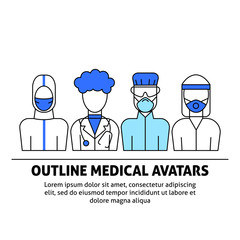 A vector design with medical avatars of doctors and nurses in protective medical clothes with masks. Coronavirus epidemic illustration for flyer, poster template. 