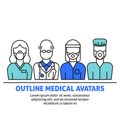 A vector design with medical avatars of doctors and nurses in protective medical clothes with masks. Coronavirus epidemic illustration for flyer, poster template. 