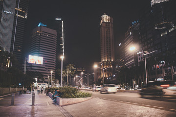 Fototapeta na wymiar night city street jakarta indonesia