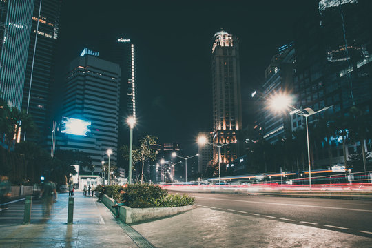 Jakarta Night Ambience Road Street Long Exposure